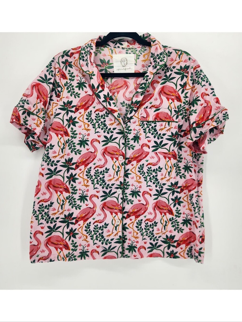 Printfresh Flock Of Flamingos Button Down Pajama Top Size M